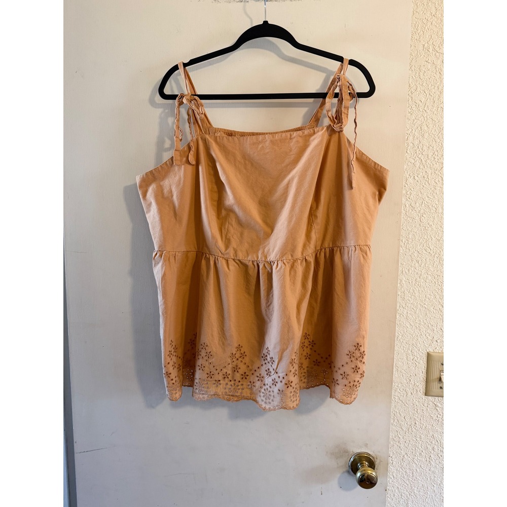 Lane Bryant Womens Cami Top Tan Eyelet Lace‎ Tie Shoulder Peplum Size 22 Granola